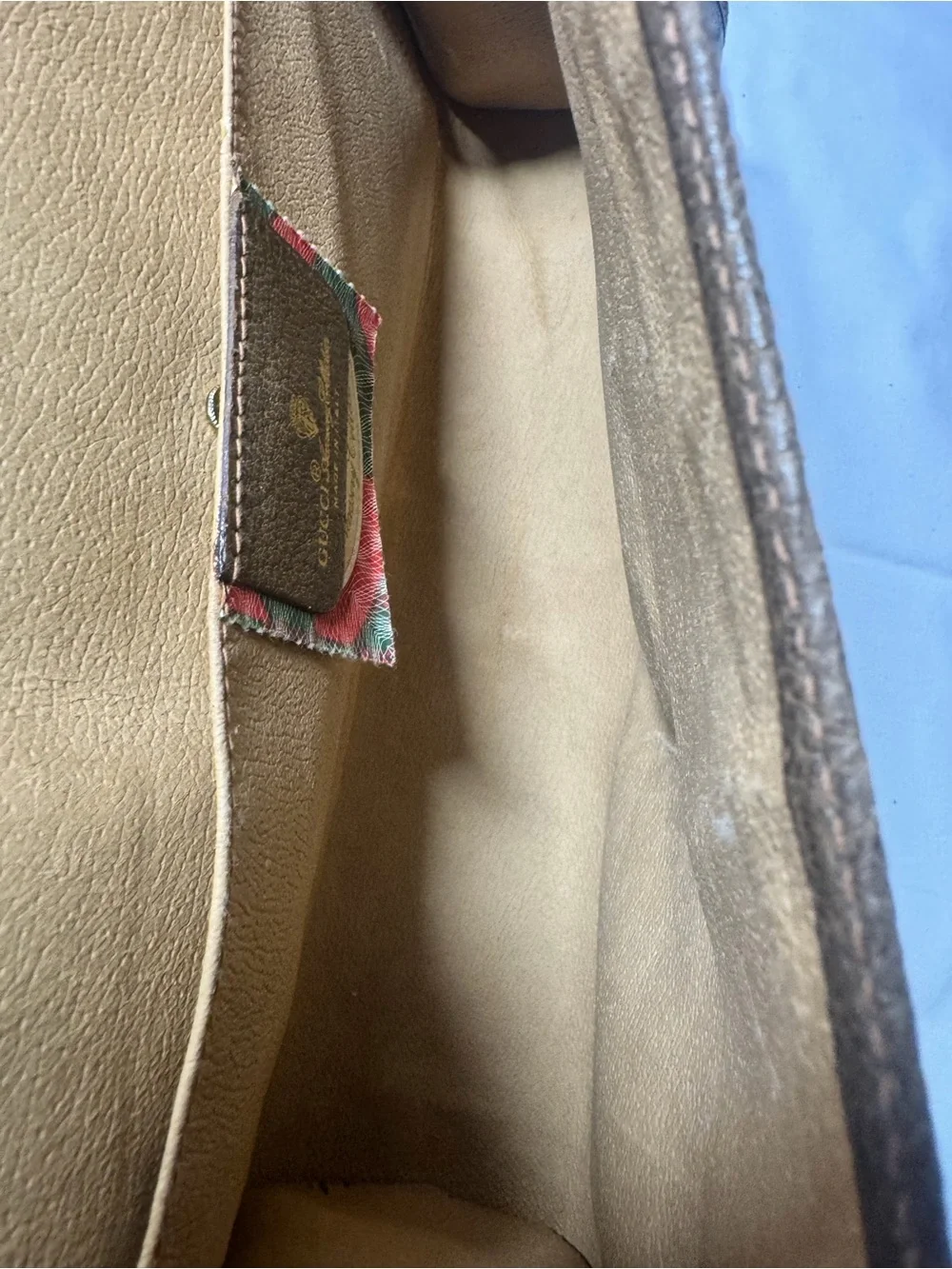 Gucci Beige Brown GG Canvas Clutch with Web Stripe